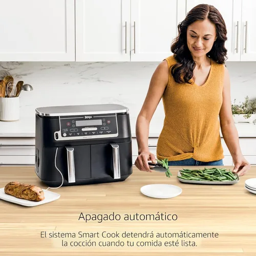 Vista 4 de Ninja Foodi - Freidora de aire, 10 cuartos de galón DualZone Smart XL 10QT con termómetro NEGRO