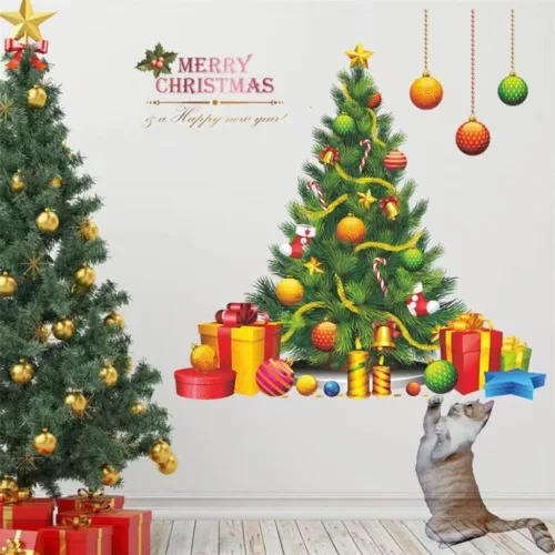 Vista 4 de Pegatinas grandes de árbol de Navidad de 51.2 x 47.2 pulgadas, calcomanías de decoración de Navidad, decoración de sala de estar, calcomanías