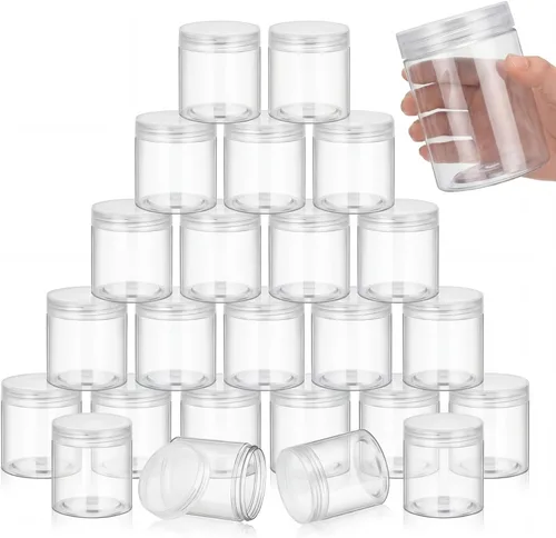 Vista 40 de SATINIOR 24 frascos de plástico transparente vacíos con tapas, recipientes de almacenamiento redondos de boca ancha para productos de belleza
