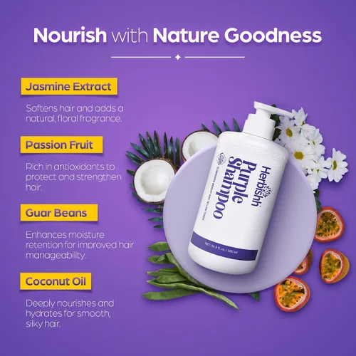 Vista 4 de Herbishh Champú morado para cabello rubio, cobrizo y plateado 16.9 fl oz