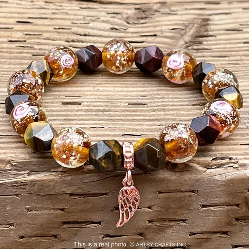 Vista 2 de ARTSY Crafts Glow in the Dark Firefly Beads + Natural Gemstone Bracelets, Handmade in USA