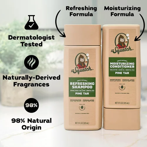 Vista 4 de Dr. Squatch Paquete de Cabello Natural para Hombres - Cabello Saludable y de Aspecto Abundante - Champú de Alquitrán de Pino (8 fl oz)