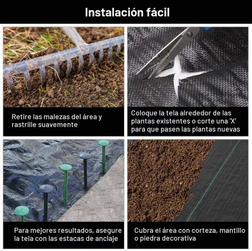Vista 8 de TUFFIOM 3 x 300 pies Barrera de malezas para jardín, tela de paisaje, cubierta UV-resistente, material resistente de 125gsm/3.7OZ para control