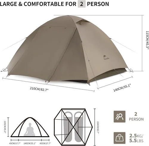 Vista 5 de Naturehike Cloud River 2 Person 3 Person Backpacking Tent, Waterproof 2 Person 3 Person Tents for Camping, Double Layer Camping Tent