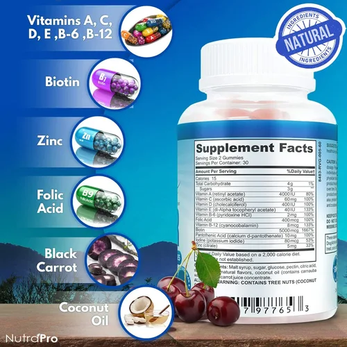 Vista 6 de NutraPro Gomitas de cabello largo – Suplemento anti-pérdida de cabello para un crecimiento más rápido del cabello débil y adelgazante – Crece
