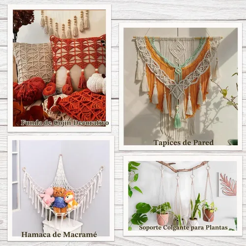 Vista 5 de El kit de macramé de 93 piezas incluye 4 palos de madera de macramé, 34 anillos de madera, círculos de 55 cuentas de madera sin terminar, anillos