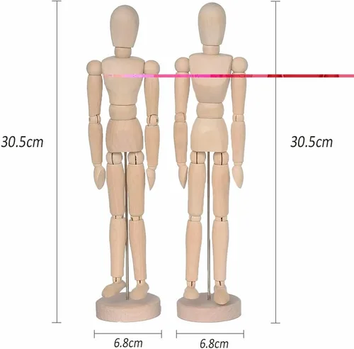 Vista 2 de Paquete de 2 maniquíes de madera de 12 pulgadas de alto con soporte, ideal para dibujo o decoración de escritorio (hombres y mujeres/papá y mamá)