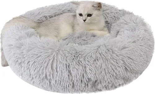 Vista 16 de Camas para gatos de interior – Cama para gatos lavable de 20/24 pulgadas, camas para perros pequeños y medianos, antiansiedad, cama redonda de felpa