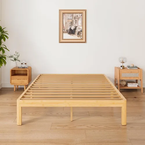 Vista 4 de ZIYOO Marco de cama de plataforma de bambú de tamaño matrimonial de 12 pulgadas, diseño minimalista moderno, soporte resistente, fácil montaje,