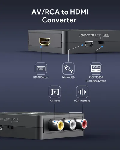Vista 2 de ABLEWE RCA a HDMI, Convertidor de AV a HDMI, Adaptador convertidor de audio y video de 1080P Mini RCA Compuesto CVBS Compatible con PAL/NTSC