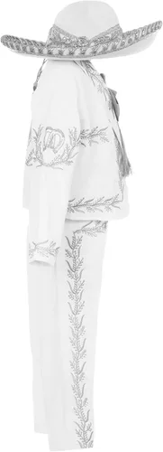 Vista 3 de Conjunto de traje de bautismo para niños de plata blanca Nuestra Señora de Guadalupe Virgen María Charro Mariachi Sombrero Boda Niños Pequeños Niños