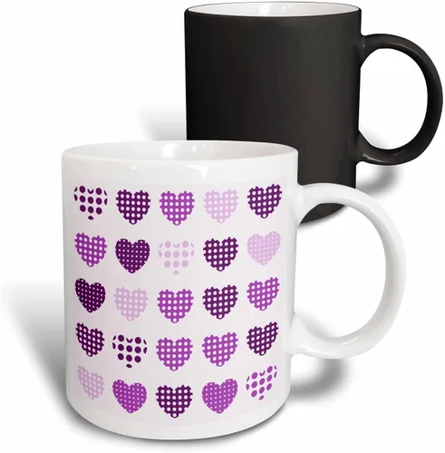 Vista 9 de 3dRose Taza de café, tamaño: 15 onzas, patrón de corazones de lunares morados y blancos en una fila, divertido regalo de taza de café