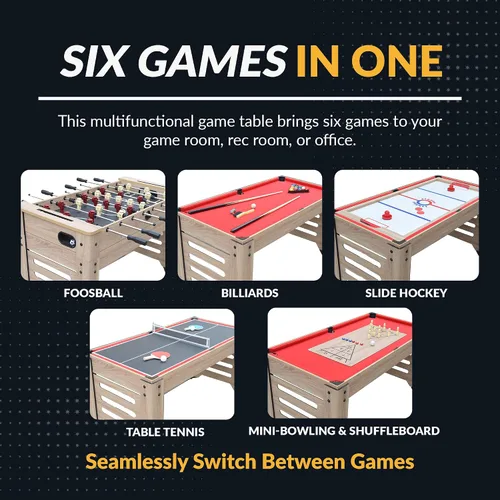 Vista 3 de Hathaway Madison - Mesa multijuego 6 en 1 de 54 pulgadas, ideal para salas de juegos familiares, incluye billar, futbolín, hockey deslizante, tenis