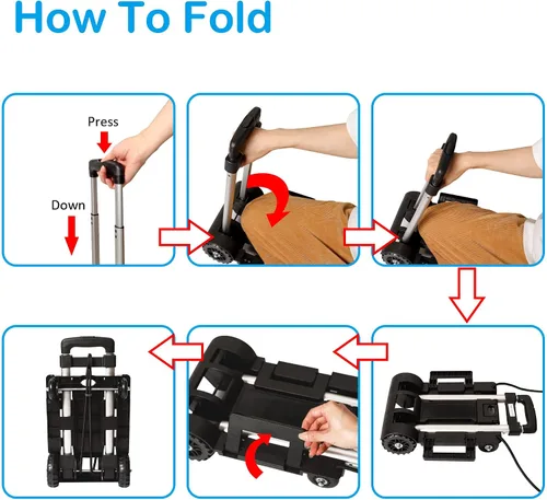 Vista 5 de Carrito de equipaje plegable portátil, carrito de mano plegable, carrito de mano ligero, carrito utilitario compacto con 4 ruedas resistente