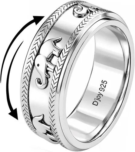 Vista 15 de 925 Sterling Silver Spinner Fidget Anxiety Ring for Women Men Una estrella de la luna