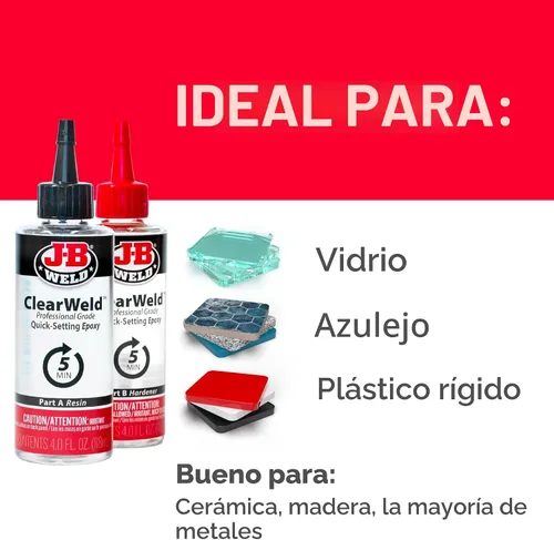 Vista 7 de J-B Weld Set epoxi ClearWeld de 5 minutos de tamaño profesional