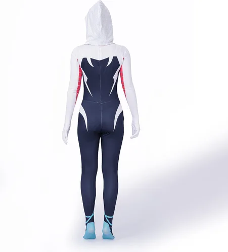 Vista 3 de Vukrtuo Gwen Stacy Cosplay Costume Halloween Bodysuit with separate pullover masks.