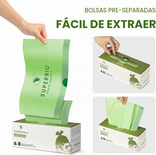 Vista 3 de SUPERBIO Bolsas de Basura de Cocina Compostables con Cordón de 8 Galones, 30.3 Litros, 30 Unidades, 1 Mil, Bolsas de Basura de Alimentos