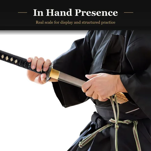 Vista 3 de Katana Samurai Sword, 1045 Carbon Steel, Hand Forged, Full Tang Patrón de bambú y bambú Saya