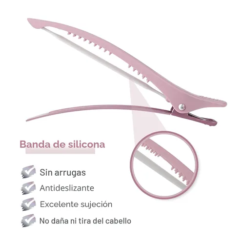 Vista 3 de AIMIKE Pinzas para peinar con pico de pato de silicón sin arrugas para sección, corte y uso en salón Clips de pico de pato con bandas de silicona