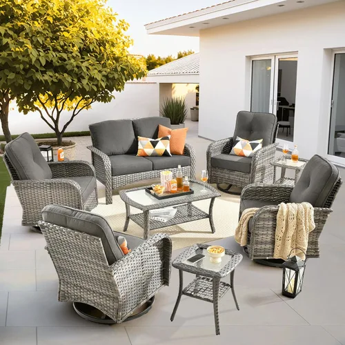 Vista 39 de ovios - Juego de muebles de patio de 2 piezas, sofá de mimbre para exteriores con sillas, silla de ratán con respaldo alto con cómodos cojines