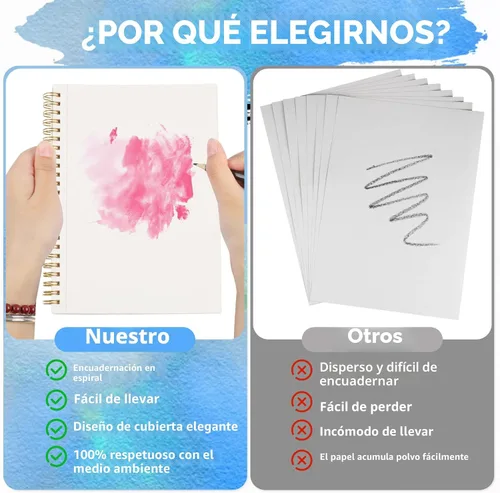 Vista 5 de Phinus Cuaderno de bocetos para acuarela de 30 hojas 14 x 21,6 cm, papel para acuarela prensado en frío (140 lb/300 g/m²), cuaderno de acuarela