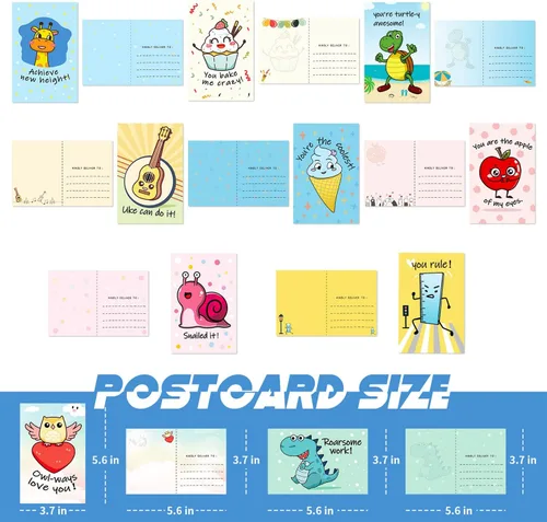 Vista 3 de 40 hojas divertidas tarjetas de juegos de palabras, paquete de postales a granel Thinking of You para niños, estudiantes, amigos, profesores, saluda
