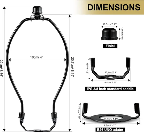 Vista 2 de Soporte de arpa de pantalla de lámpara de 8 pulgadas, arpa de lámpara de níquel con adaptador E26 UNO Fitter, juego de sillín y remate estándar IPS