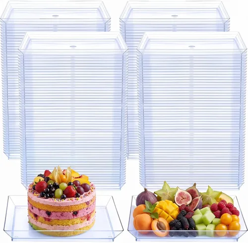Vista 20 de 200 Piezas Platos Cuadrados Mini para Postre de 2.5 x 2.5 Pulgadas Platos Desechables para Aperitivos Pequeños Platos de Plástico Transparente