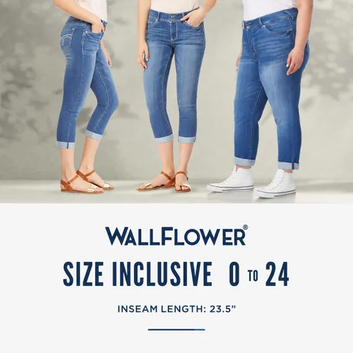 Vista 9 de WallFlower Vaqueros Luscious Curvy de 23.5” de cintura media para mujer, jeans de mezclilla Insta Stretch para juniors Albahaca