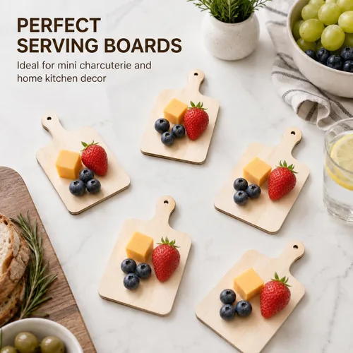 Vista 7 de Operitacx Mini bandeja de madera para cortar de 4.72 x 2.36 pulgadas, tabla de cortar de madera en blanco para pintar servir queso fruta aperitivos