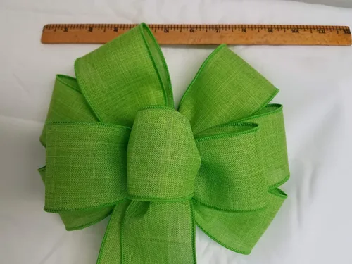 Vista 3 de 10" Lime Green Linen Wired Wreath Bow