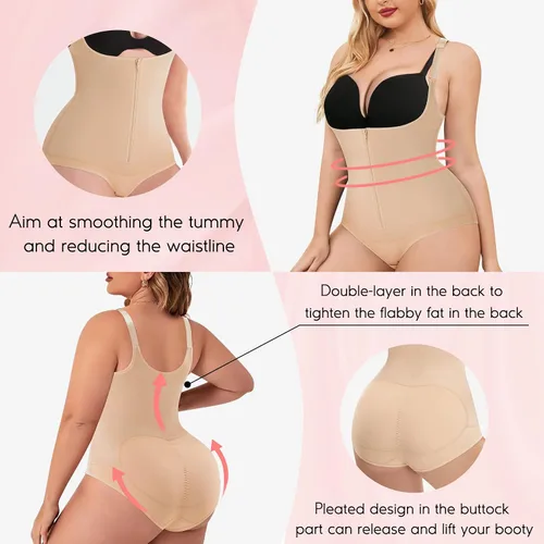 Vista 3 de MERYOSZ Fajas moldeadoras para mujer con control de abdomen, faja colombiana, faja moldeadora de cuerpo, cintura con cremallera, busto abierto, malla