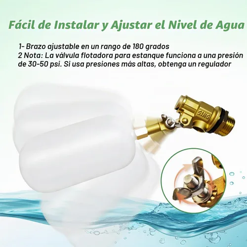 Vista 4 de Válvula de flotador de 1/2 pulgada, 2 válvulas de flotador de latón con brazo ajustable, tanque de agua, interruptor de válvula de flotador