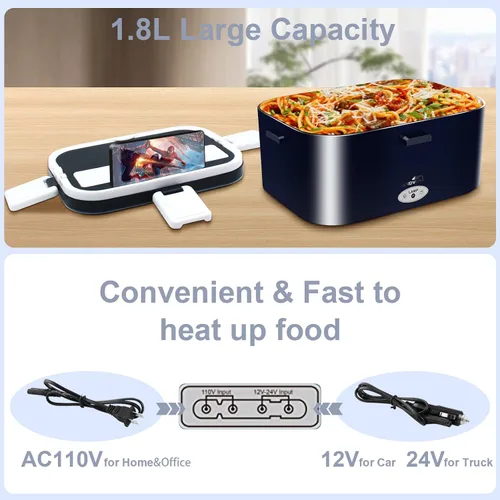 Vista 4 de Fiambrera eléctrica de calentamiento rápido de 80 W para hombres, regalo - Calentador de alimentos portátil de gran capacidad de 1.8L para adultos
