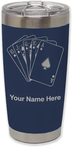 Vista 39 de LaserGram Vaso aislado al vacío de 20 onzas, tarjetas de póquer Royal Flush con grabado personalizado incluido (negro)