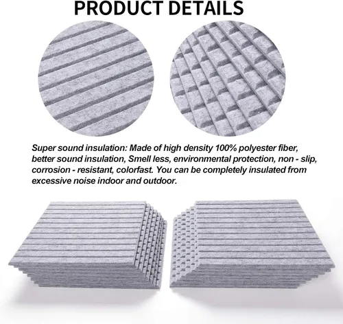 Vista 3 de [Usado] 16 paneles de pared insonorizados, paneles acústicos, 12 x 12 x 0.4 pulgadas, gris claro Latest Pro Grade acoustic panel is unique in the
