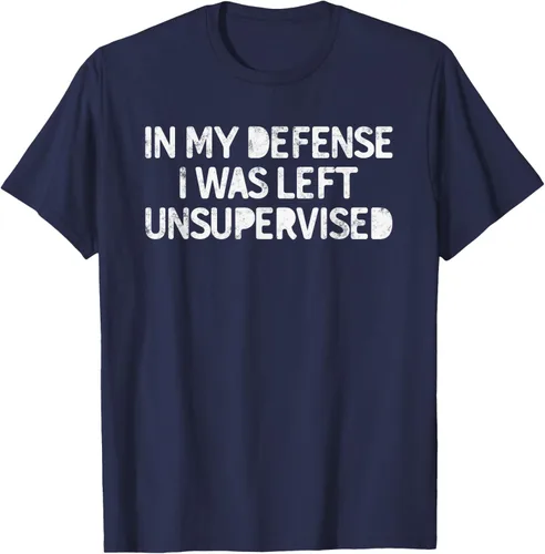 Vista 27 de Camiseta divertida con texto en inglés "Saying In My Defense I Was Left Unsupervised" Negro