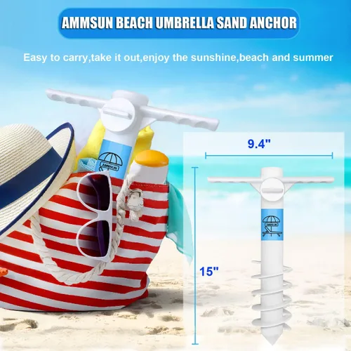 Vista 4 de AMMSUN Ancla de arena para sombrilla de playa, resistente, base de sombrilla para exteriores con 5 tornillos en espiral, universal y talla única