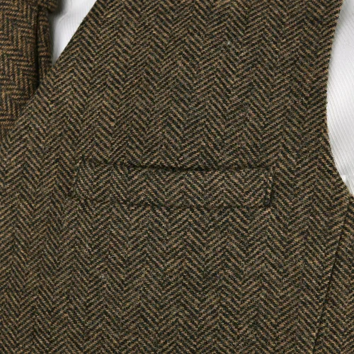 Vista 6 de VOBOOM - Chaleco entallado de mezcla de lana para hombre, con diseño de espiguilla, de tweed