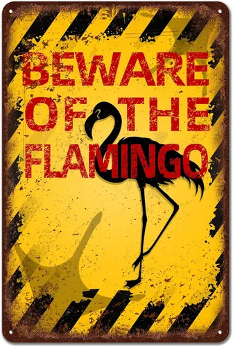 Vista 20 de Letrero de metal vintage con diseño de flamenco con texto en inglés "Beware of Flaming", de aluminio, divertido diseño de animales, 12 x 8 pulgadas