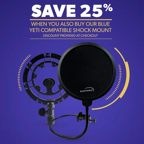 Vista 8 de Filtro de interferencias Auphonix, para micrófono Blue Yeti, Negro
