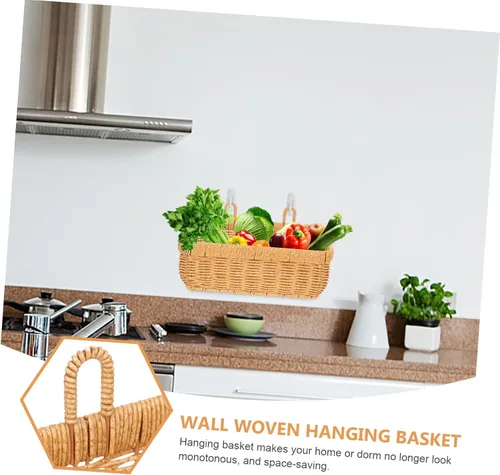 Vista 9 de Cesta de cebolla colgante tejida a mano, contenedor de almacenamiento de pared para despensa del hogar, cesta decorativa de almacenamiento
