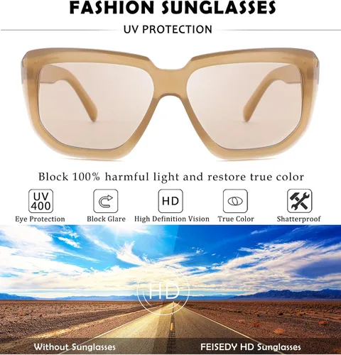 Vista 4 de FEISEDY B2717 - Gafas de sol cuadradas retro para mujer