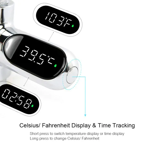 Vista 7 de Termómetro de ducha, pantalla digital LED de 0 ~ 212.0 °F termómetro de agua para baño de bebé Celsius/Fahrenheit, pantalla giratoria de 360°