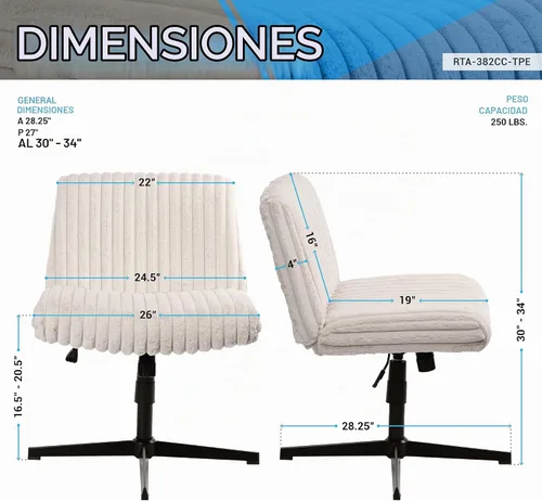 Vista 3 de Techni Mobili Silla de oficina Criss Cross, sin brazos, asiento de 26
