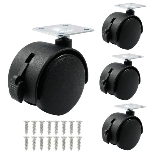 Vista 13 de 4 piezas de ruedas giratorias de 1 pulgada, ruedas de placa de nylon negro, ruedas giratorias de placa resistente de repuesto para muebles, carro