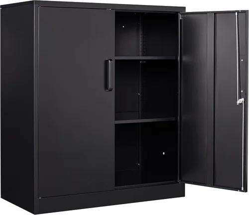 Vista 13 de Armario de almacenamiento de metal negro SISESOL con puertas y estantes, armario de exhibición con cerradura de 36 pulgadas con puertas de acrílico