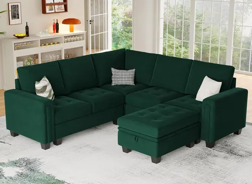 Vista 2 de Belffin Módulo de terciopelo de un solo asiento para sofá modular seccional, sofá sin brazos, tela moderna, color verde