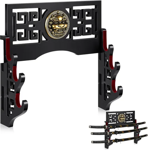Vista 14 de Barydat Soporte de pared para katana, soporte para espada samurái, soporte para colgar espada japonesa Wakizashi, colección de pasatiempos